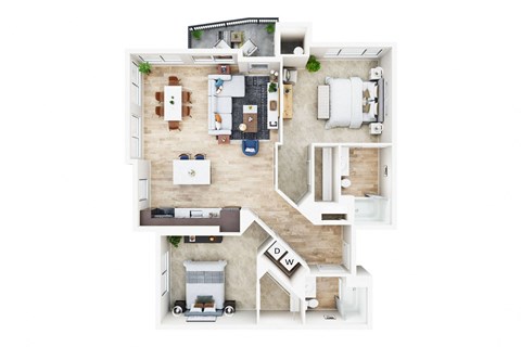 Floor plan for 2 beds, 2 baths, 1167 sqft